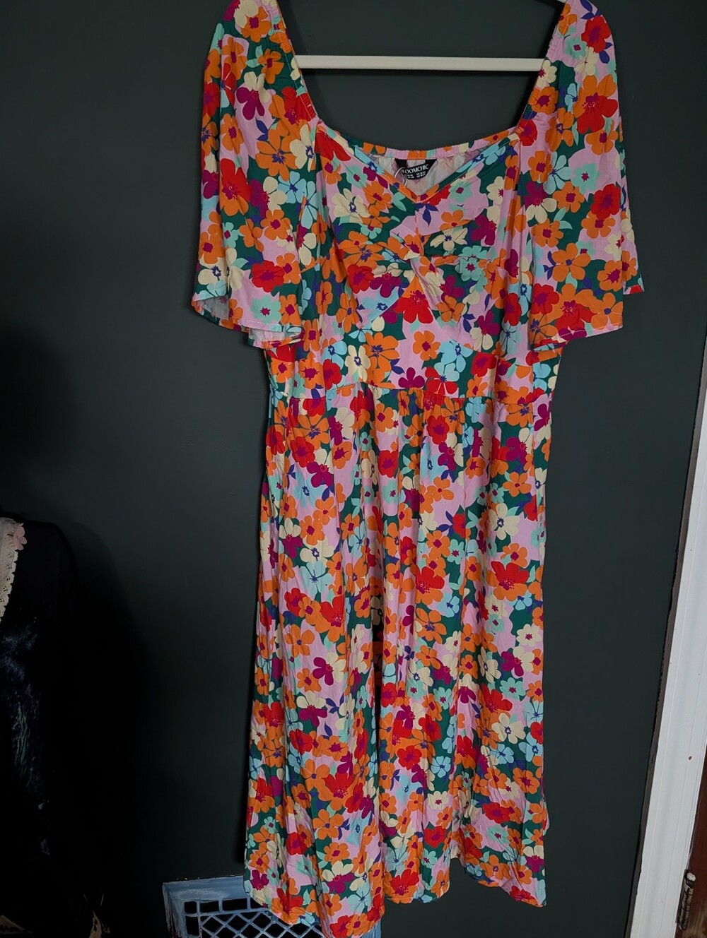 Bloom Chic Floral Midi Dress with Flutter Sleeves - Multicolor